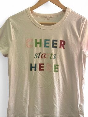 Maurices Cream Short Sleeve Tee with Multicolor "CHEER starts HERE" Print